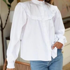 Emerson Fry White Ruffle Blouse size Medium